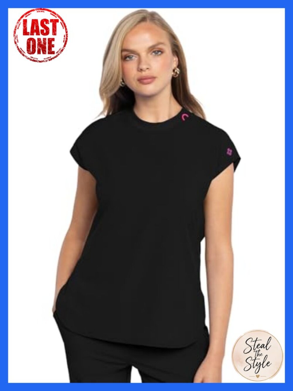 Womens Medical Scrub Top Round Neck Tuckable 2 Zipper Pocket Moisture Wicking